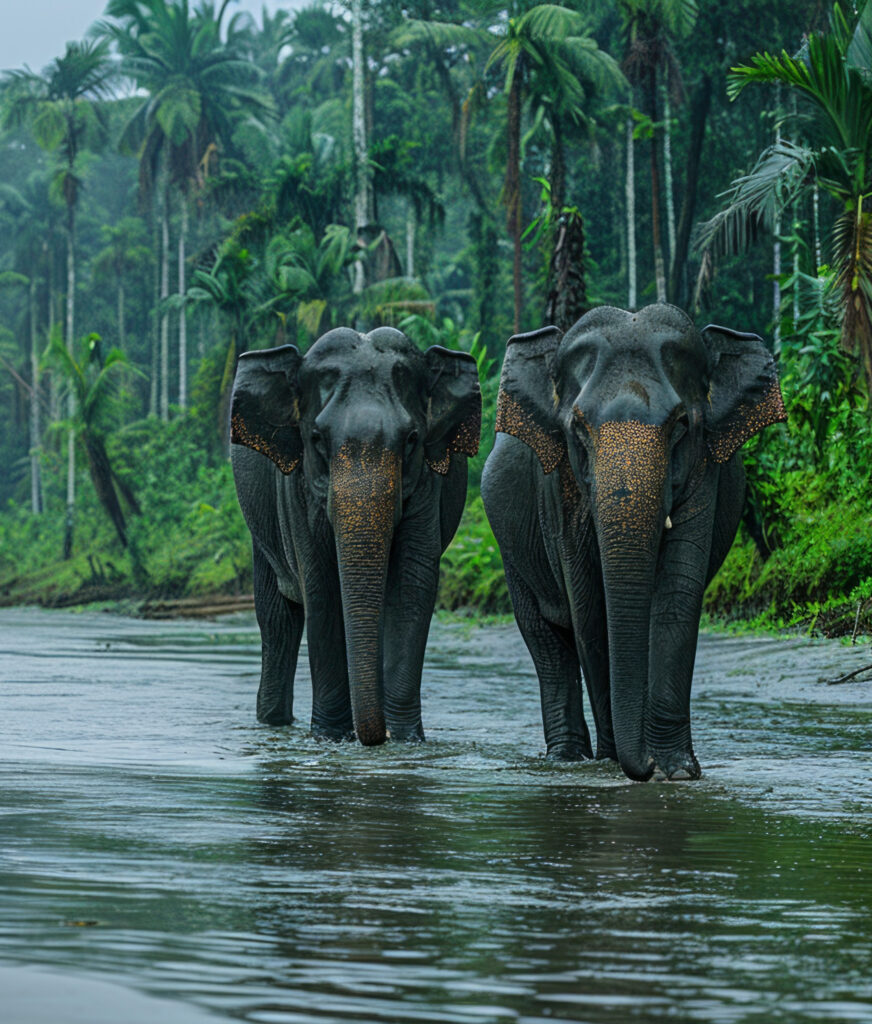 Sri Lankan elephant bathing in river at Pinnawala